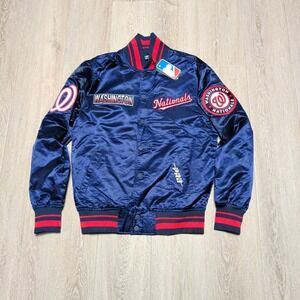 New Pro Standard Washington Nationals Blue Satin Varsity Bomber Jacket MLB Men S